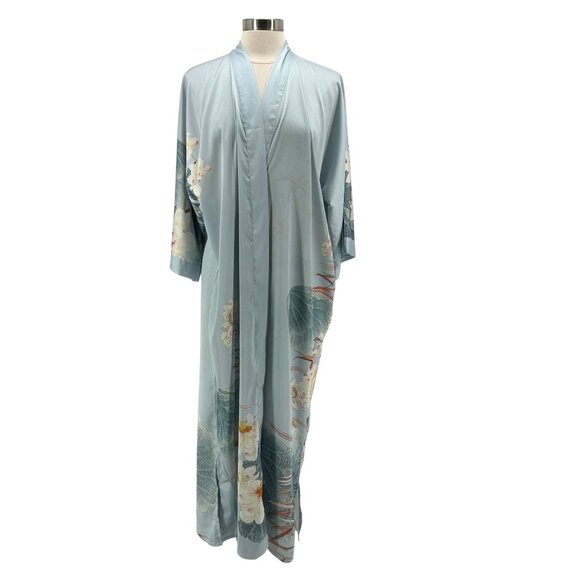 NEW Kim+Ono Womens One Size Robe Floral Blue Lightweight Long Kimono - Picture 1 of 8